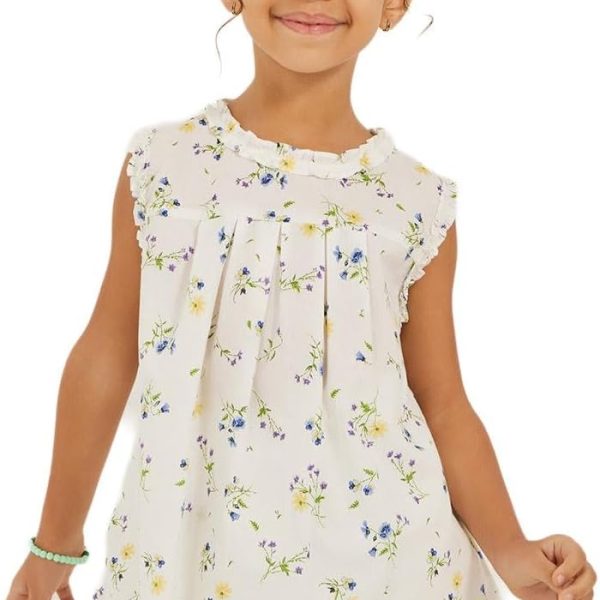 Styli Girls Floral Printed Sleeveless Pleated Top