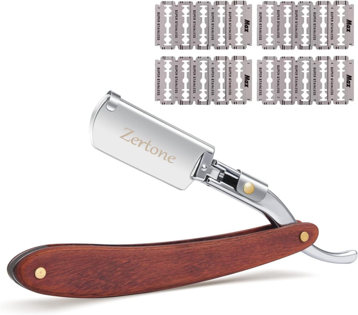 Zertone Straight Razors for Men Natural Wood Scale with 20 Double Edge Blades - Professional and Close Shaving Straight Edge Razor- Manual Shaver, Barber Razor Blade (Aluminum)