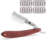 Zertone Straight Razors for Men Natural Wood Scale with 20 Double Edge Blades - Professional and Close Shaving Straight Edge Razor- Manual Shaver, Barber Razor Blade (Aluminum)