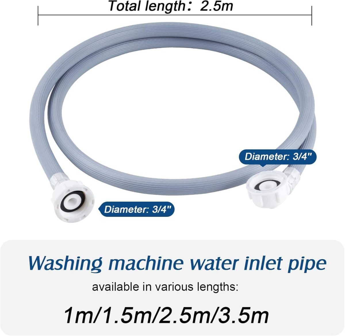 ⁦Lonimia Premium Quality Extra Long Universal Washing Machine/Dishwasher Inlet Fill Hose 2.5 Metre,Adapter For Fully Automatic Washing Machine,Reliable Dishwasher Explosion-proof Extension Tube⁩ - الصورة ⁦2⁩