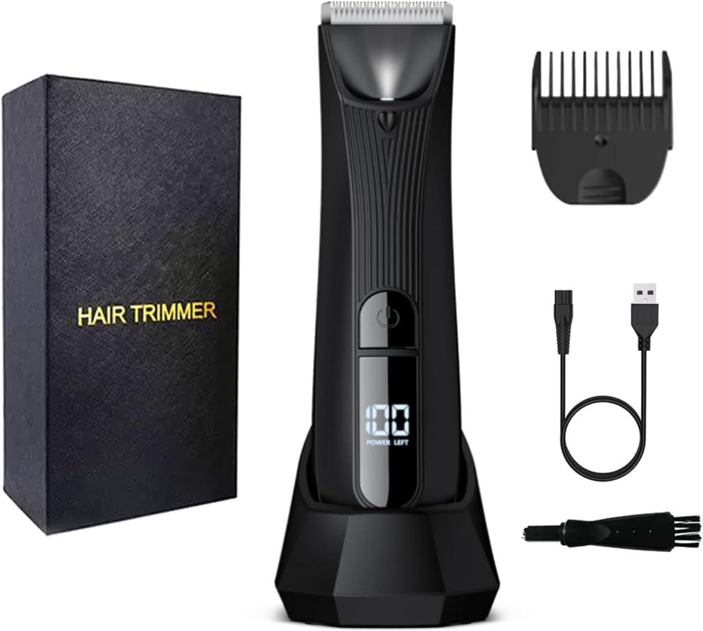 NALACAL Men's Intimate Razor with LED Light & Display, Body Groomer Shaver, IPX7 Waterproof Electric Razor with Recharge Dock, Replaceable Device, Ceramic Blade Heads, USB Charging, Gift for Men