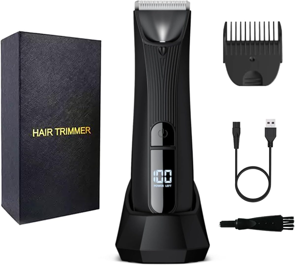 NALACAL Men's Intimate Razor with LED Light & Display, Body Groomer Shaver, IPX7 Waterproof Electric Razor with Recharge Dock, Replaceable Device, Ceramic Blade Heads, USB Charging, Gift for Men