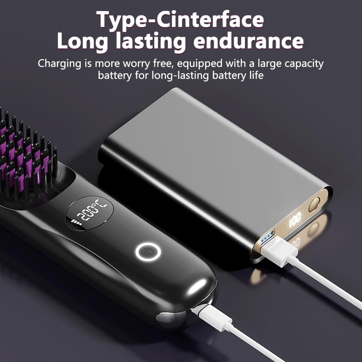 ⁦Beard Straightener for Men, Anti-Scald Heated Beard Brush, Portable Cordless Hair Straightener, Electric Hot Comb 3 Temp Settings, Ionic Mini Straightener for Home and Travel⁩ - الصورة ⁦4⁩