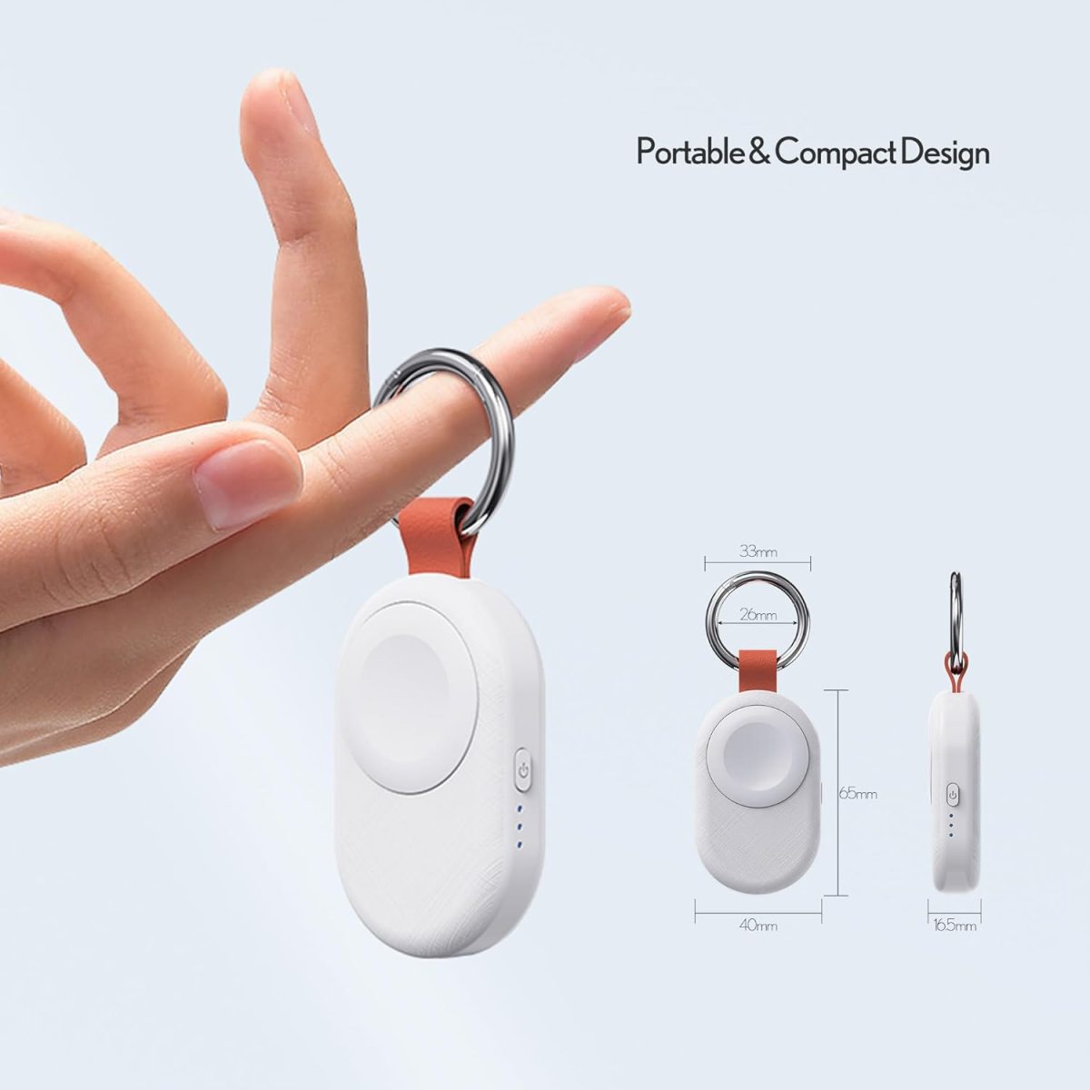 ⁦PZOZ Portable Apple Watch Charger, 1200mAh Mini Power Bank Wireless Charging for Apple Watch Series 10 9 Ultra 8 7 6 5 4 3 2 SE, Travel iWatch Charger with Keychain (Type C+Lightning) (white)⁩ - الصورة ⁦4⁩
