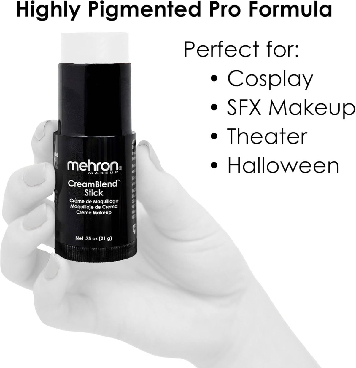 ⁦Mehron Makeup CreamBlend Stick - Body Paint (.75oz) (White)⁩ - الصورة ⁦3⁩