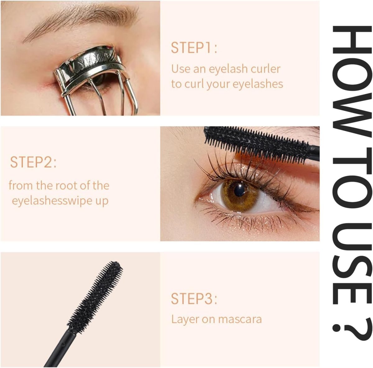 ⁦4D Silk Fiber Black Mascara - 3PCS Different Brush Heads for Volume and Length - Waterproof Extra Long Thick & Voluminous Lash - Not Blooming Curling Natural Eye Makeup 10ML⁩ - الصورة ⁦6⁩