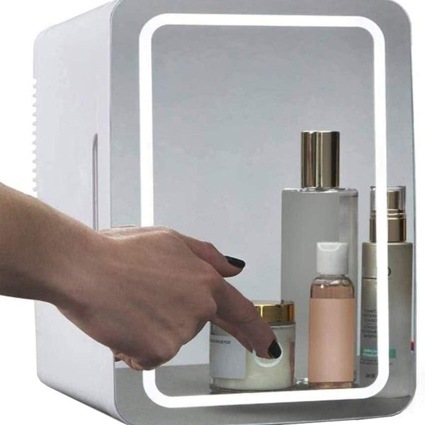 COOLBABY Mini Makeup Fridge, 8L Portable Cosmetic Refrigerator, Mirror And Led Lighting, Used for Beauty Skin Care in Home & Car, White, CZBXHZJ