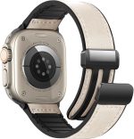 Excefore Magnetic Leather Watch Band for Apple Watch - Fits 49mm, 45mm, 44mm, 42mm, with Magnetic Buckle, Genuine Leather Strap, Compatible with Apple Watch Ultra, Series 9/8/7 - White