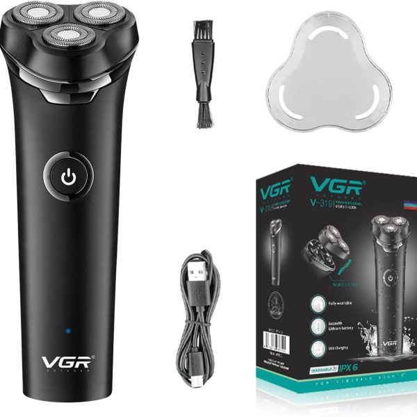 VGR V-319 Premium Cordless Rechargeable IPX6 Fully Waterproof 3 Head Electric Shaver Wet & Dry Rotary Shavers for Men with Magnetic Suction Super-Fast Charge 90 minutes Runtime with LED Indicator