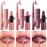 ⁦Azonee Matte Velvet Lipstick Set, 3 in 1 Lip Liner, Lip Gloss, and Lipstick Combo, Waterproof Long-Lasting Lip Makeup, Great Gift (#02+04+06)⁩ - الصورة ⁦5⁩