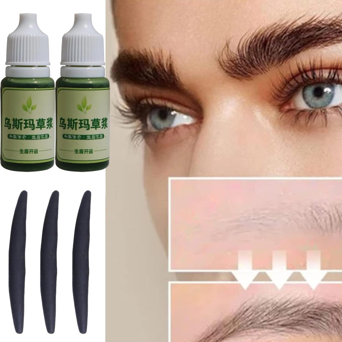 ⁦Usma Grass Extract Essence,Usma Grass Care Cilia Growth Nourishing Liquid, Usma Grass Hair Care Liquid,Usma Oil with Usma Grass Stick,Thickening Eyelashes (5 bottles/5 Sticks)⁩ - الصورة ⁦2⁩