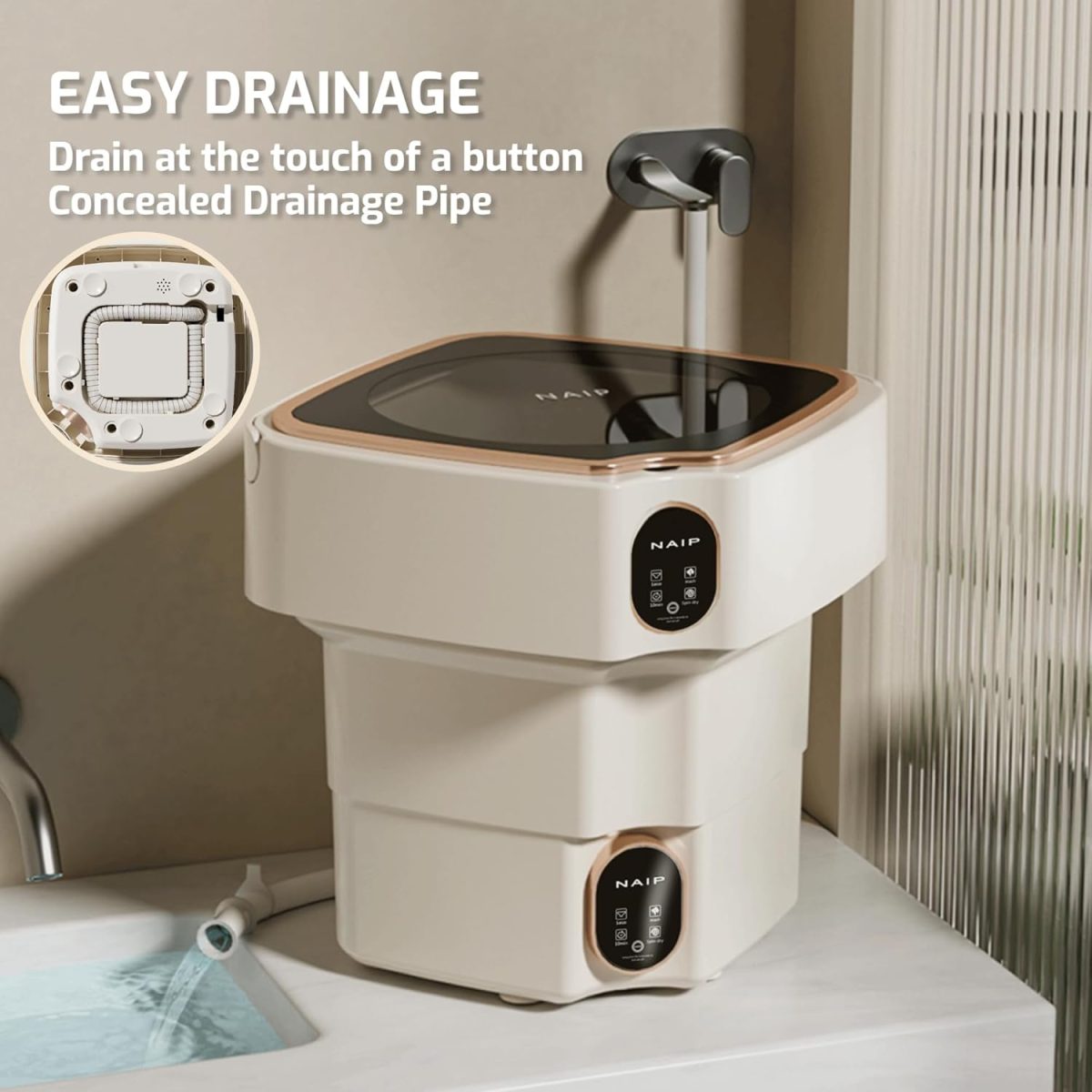 ⁦Portable Washing Machine,13L Mini Washer with Noise Cancellation and Drying Feature, Travel Foldable Washing Machine with Blue Light Sterilizer for Underwear, Socks, and Baby Clothes.⁩ - الصورة ⁦4⁩
