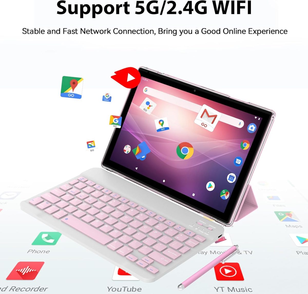 ⁦Android 13 Tablet, 10", 12GB RAM + 128GB ROM/1TB Expandable Tablet, 2024 Latest 2 in 1 Tablets with Keyboard Case, Capacitive Mouse, 2.0 Quad-core Processor, Quad-core Processor⁩ - الصورة ⁦4⁩