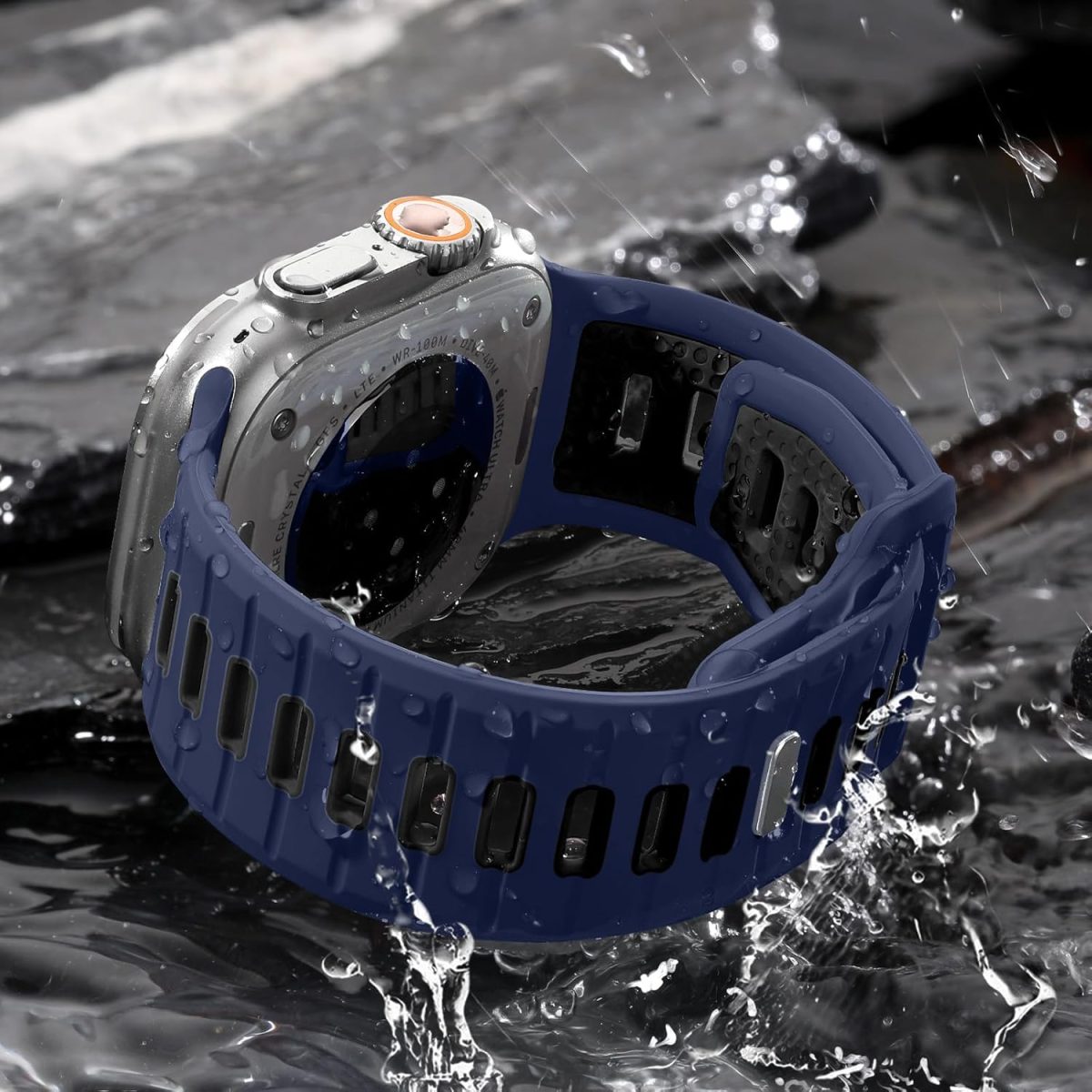 ⁦Upeak Sport Strap Compatible with Apple Watch Ultra 2 Band/Ultra 49mm 45mm 44mm 42mm Men, 26mm Adjustable Silicone Loop Replacement Strap for Apple Watch Band/iWatch Series 9 8 7 6 5 4 3 2 1 SE⁩ - الصورة ⁦4⁩