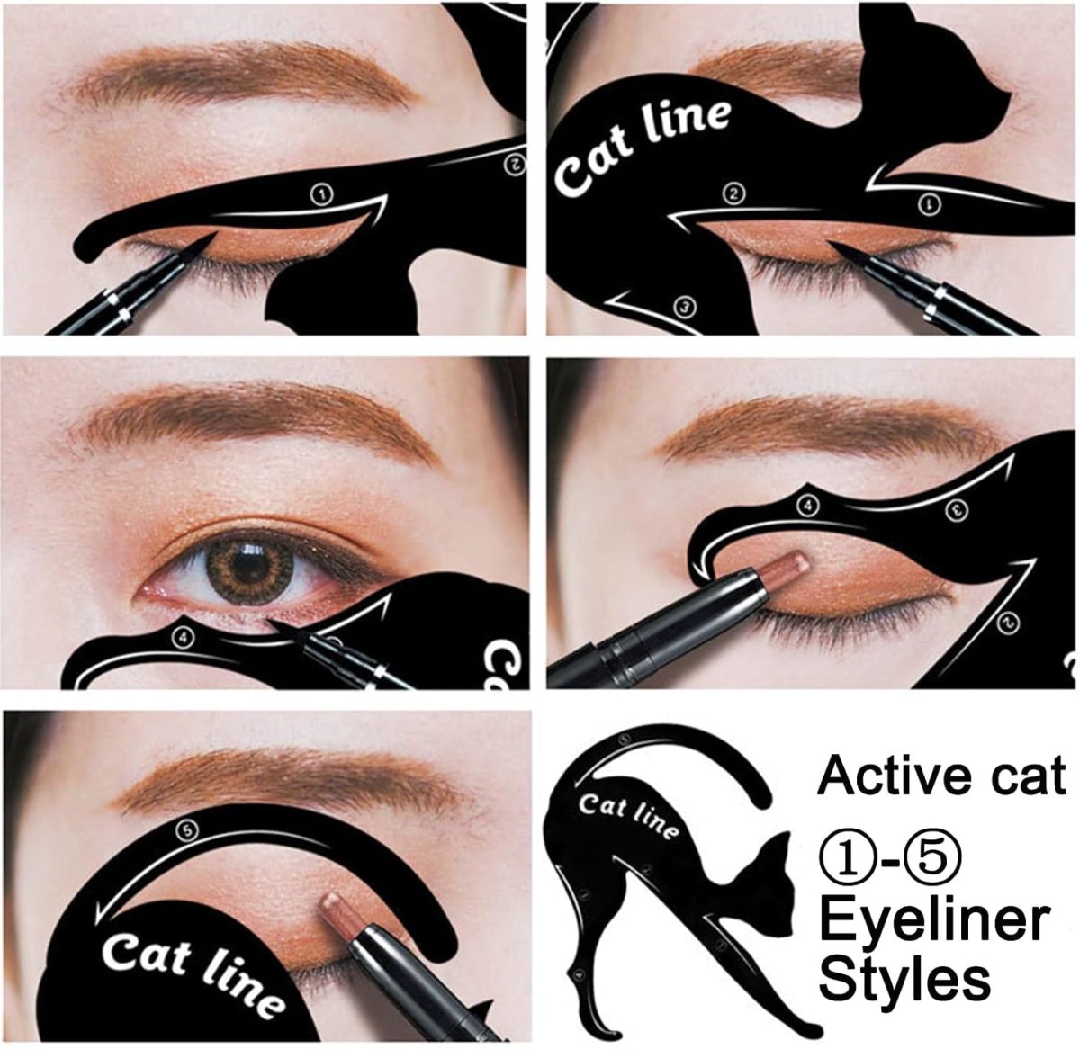 ⁦Tazweeq 4 Pcs Eyeliner Stencils for Cat Eye Winged, Different Effects, Eyeshadow Applicators, Tool Guide⁩ - الصورة ⁦5⁩