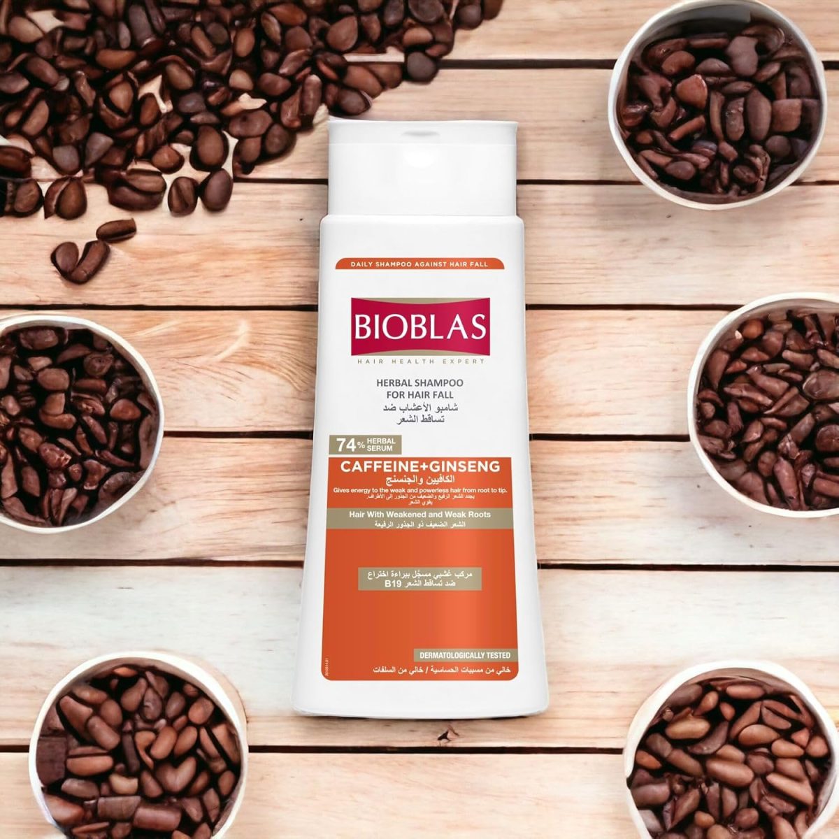 ⁦Bioblas Herbal Shampoo for Hairfall, Caffeine + Ginseng for Hair with Weakened and Weak Roots, 400ml⁩ - الصورة ⁦2⁩
