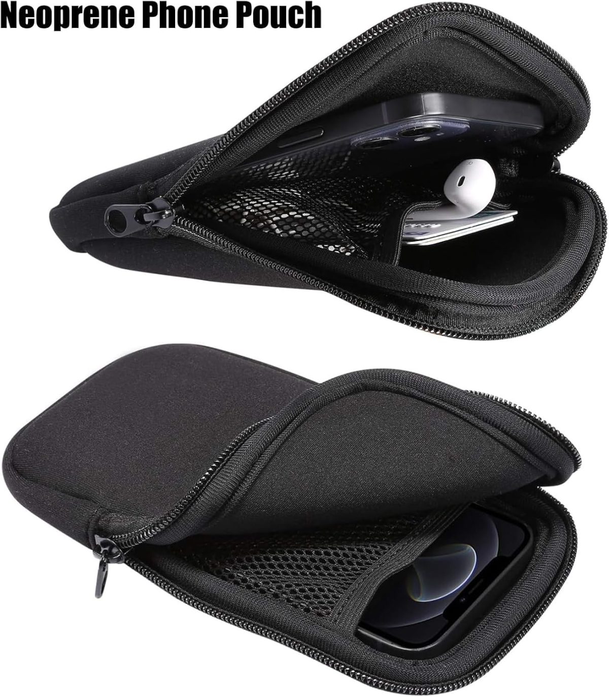 ⁦Neoprene Phone Pouch,Mobile Phone Sleeve Case with Zipper,Mobile Bag with Neck Lanyards Straps,Universal Shock Phone Sock,Black (7.2 inch)⁩ - الصورة ⁦3⁩