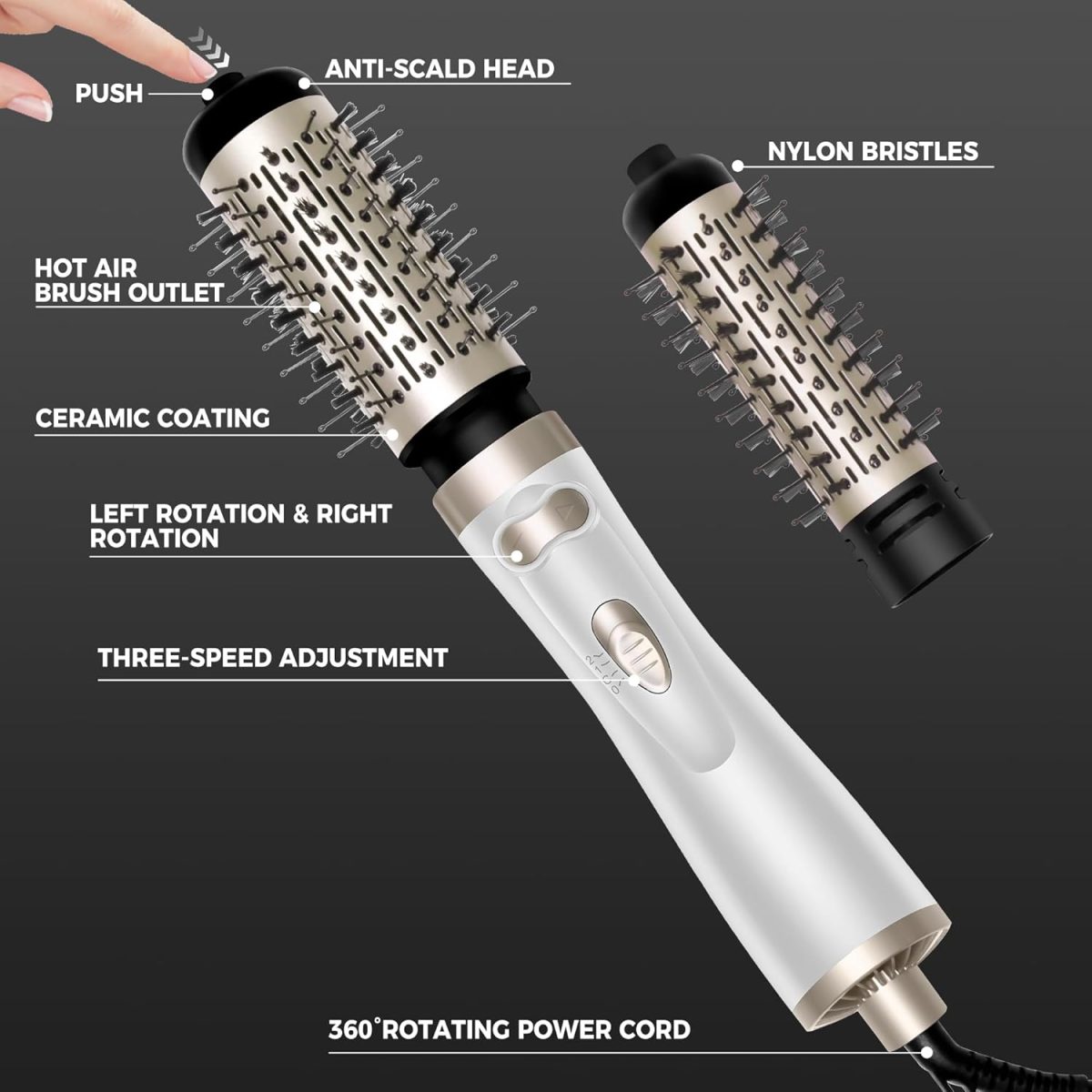 ⁦OKWRAP Rotating Hot Air Brush, Blow Dryer Brush Rotating with 2 Attachments for Drying, Smoothing, Shaping and Volume, Round Blow Dryer Brush, Rotating Warm Air Brush for Fine Hair Helps Dabe⁩ - الصورة ⁦7⁩