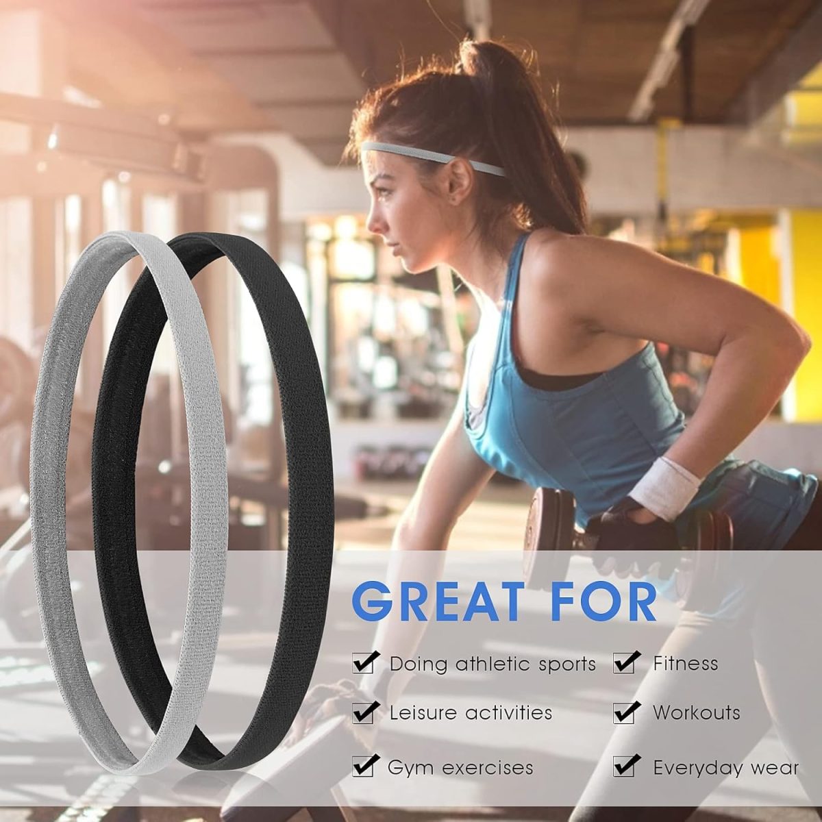 ⁦4 Pieces Thick Non-Slip Elastic Sport Headbands Hair Headbands for Women and Men (E)⁩ - الصورة ⁦6⁩