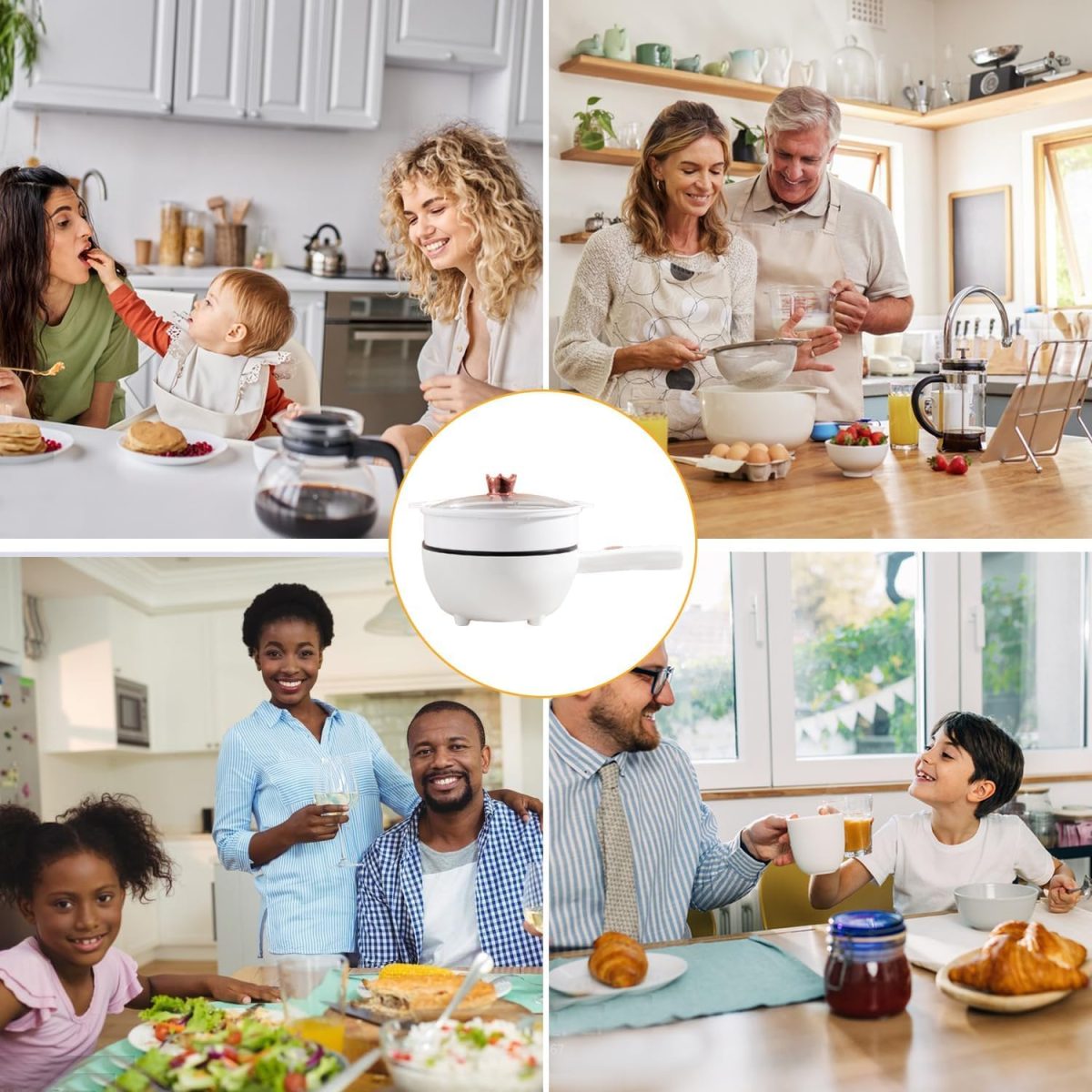 ⁦YESMAX Electric Cooker 3 Litre Hot Pot with Steamer, Non-Stick Frying Pan, Portable Travel Cooker for Ramen/Steak/Fried Rice/Oatmeal/Soup⁩ - الصورة ⁦7⁩