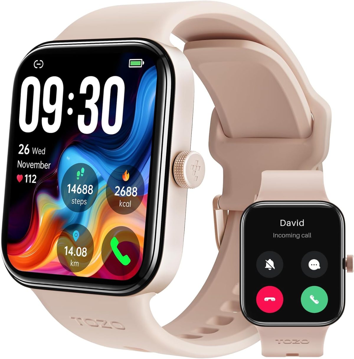 TOZO S4 AcuFit One Smart Watch 1.78" AMOLED Ultra-Clear Screen for Men Women, Call/Answer Fitness Tracker, Heart Rate Sleep Blood Oxygen Monitor IP68 Waterproof for ios 11.0+ Android 9.0+, Rose Gold