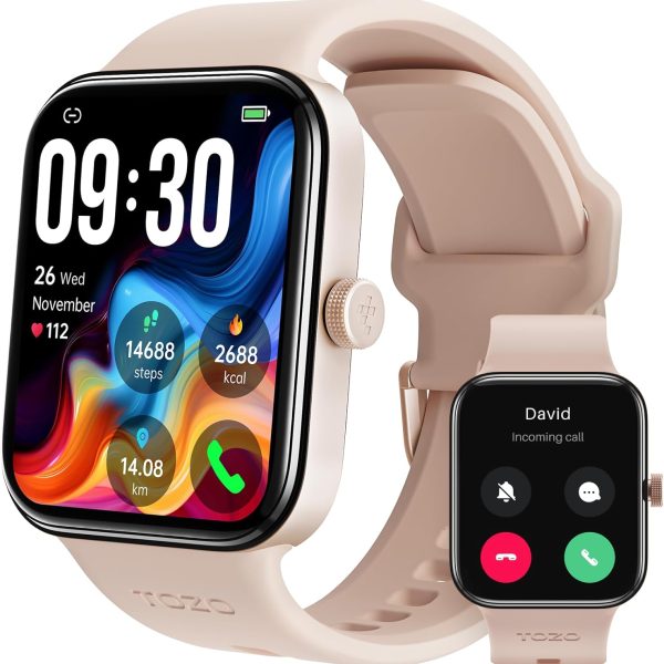 TOZO S4 AcuFit One Smart Watch 1.78" AMOLED Ultra-Clear Screen for Men Women, Call/Answer Fitness Tracker, Heart Rate Sleep Blood Oxygen Monitor IP68 Waterproof for ios 11.0+ Android 9.0+, Rose Gold
