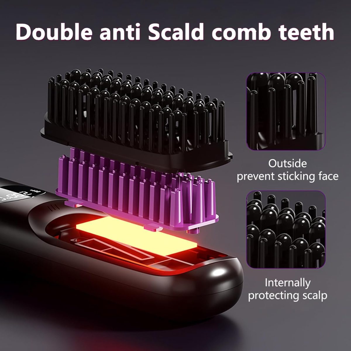 ⁦Beard Straightener for Men, Anti-Scald Heated Beard Brush, Portable Cordless Hair Straightener, Electric Hot Comb 3 Temp Settings, Ionic Mini Straightener for Home and Travel⁩ - الصورة ⁦3⁩