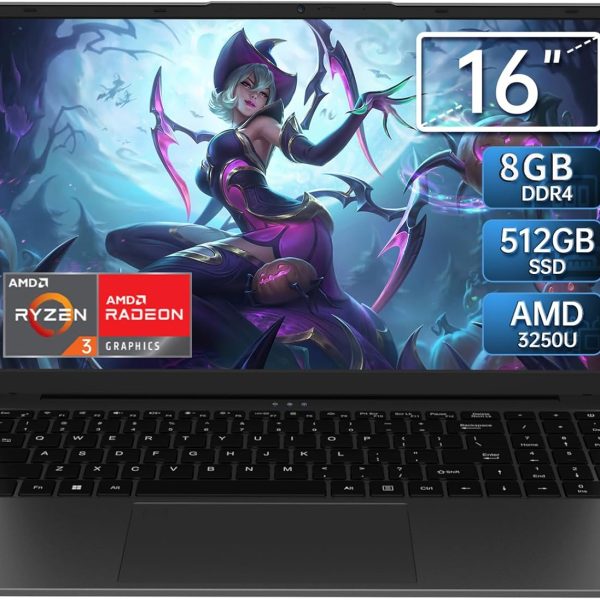 16 Inch Laptop Computer - AMD Ryzen 3 3250U Processor (2C/4T, up to 3.5GHz), 1920×1200 FHD IPS Display, 8GB RAM 512GB SSD, Fingerprint,Backlit Keyboard,1MP Webcam, Type-C, Laptops for Business Student
