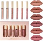 KASTWAVE 6 Pcs Nude Lipstick Set, Matte Liquid Lipstick Set Long-Lasting Wear Non-Stick Cup Not Fade Waterproof Lip Gloss Set for Women