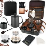 Winsoyya Coffee Maker Set, V60 Pour Over Drip Coffee Set, Outdoor Coffee Makers, Glass Pour Over Coffee maker, Manual Coffee Grinder Set-All in 1 Gift Bag, Travel Portable Pour Over Coffee Kit