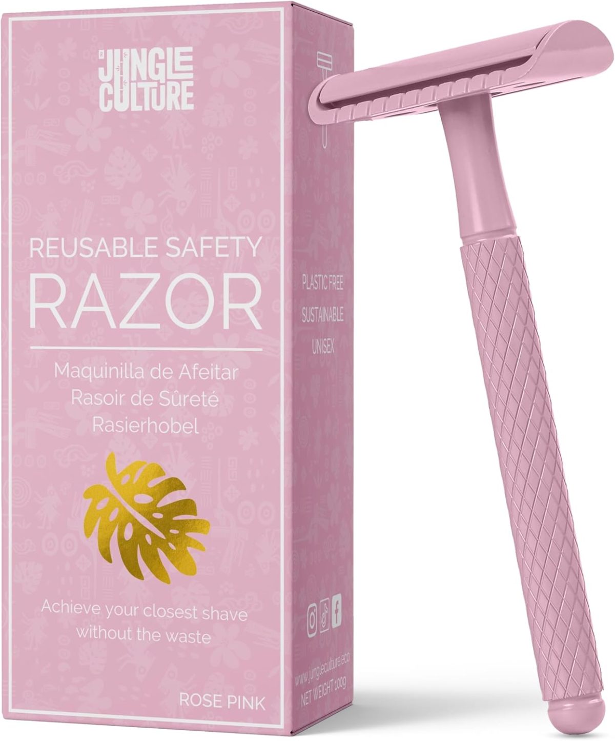 Jungle Culture Safety Razor with 10 Double Edge Blades • Single Blade Metal Razors for Women & Men for Body & Face • Eco Friendly & Reusable Shaver • Pink