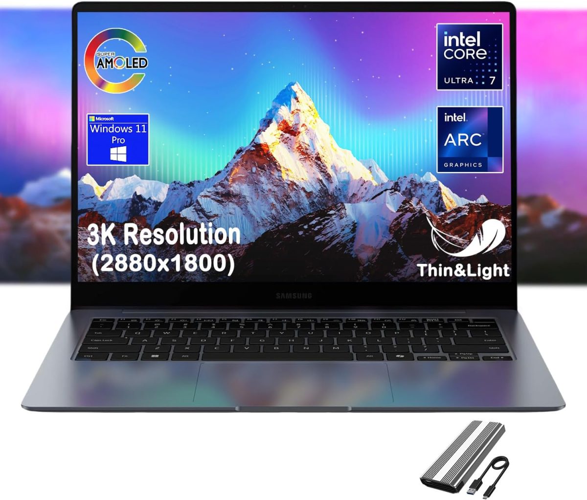 SAMSUNG Galaxy Book4 Pro Business Laptop, 14" 3K AMOLED Touchscreen, Intel 16-Core Ultra 7 155H, Long Battery Life, Thin & Light, 1080P AI Webcam, Windows 11Pro, w/128G PSD (16GB RAM | 4TB SSD)