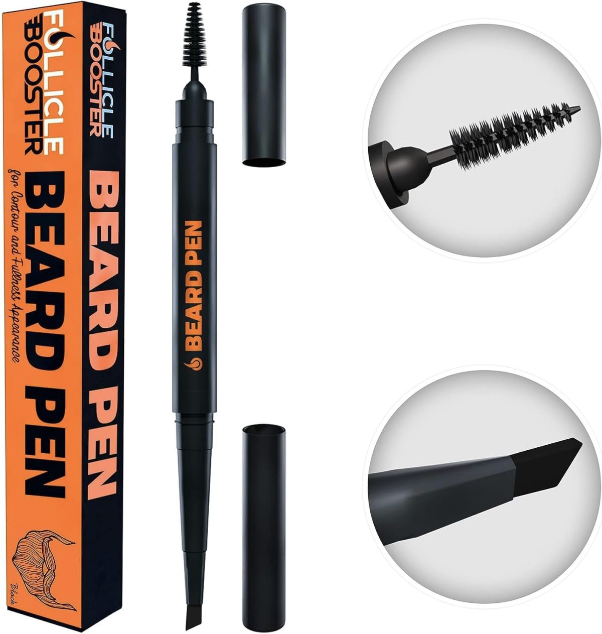Beard Pen Filler for Men - Barber Styling Grooming Pencil with Brush - Waterproof Proof, Sweat Proof, Long Lasting Solution with Natural Finish - Cover Beard and Scalp Patches - Dark Brown 1 Pack