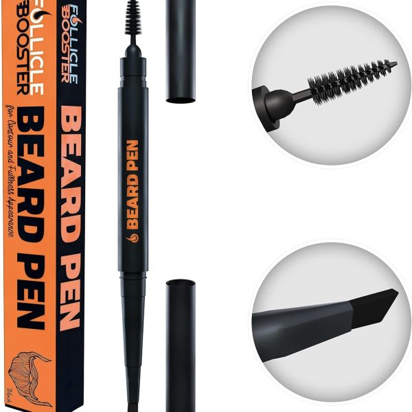 Beard Pen Filler for Men - Barber Styling Grooming Pencil with Brush - Waterproof Proof, Sweat Proof, Long Lasting Solution with Natural Finish - Cover Beard and Scalp Patches - Dark Brown 1 Pack