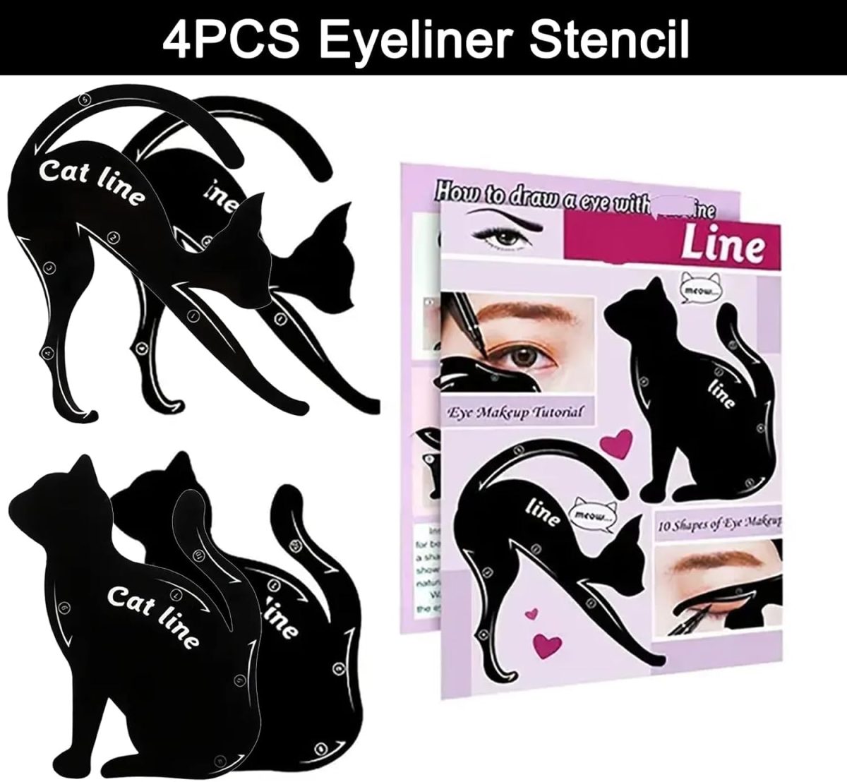 ⁦Tazweeq 4 Pcs Eyeliner Stencils for Cat Eye Winged, Different Effects, Eyeshadow Applicators, Tool Guide⁩ - الصورة ⁦2⁩