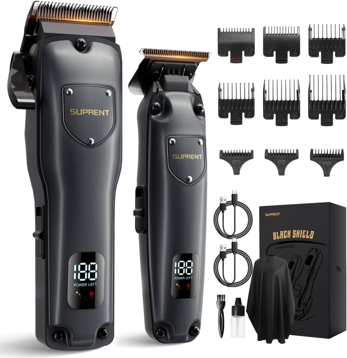 SUPRENT Hair Clippers for Men Professional, USB-C Rechargeable Cordless Clippers for Hair Cutting, Mens Hair Clippers and Trimmer Kit for Barber with LED Display for Barbers & Home Use (Gray)