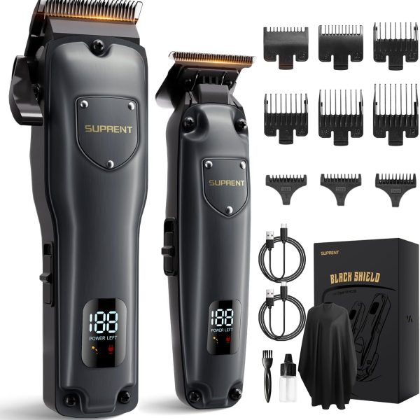 SUPRENT Hair Clippers for Men Professional, USB-C Rechargeable Cordless Clippers for Hair Cutting, Mens Hair Clippers and Trimmer Kit for Barber with LED Display for Barbers & Home Use (Gray)