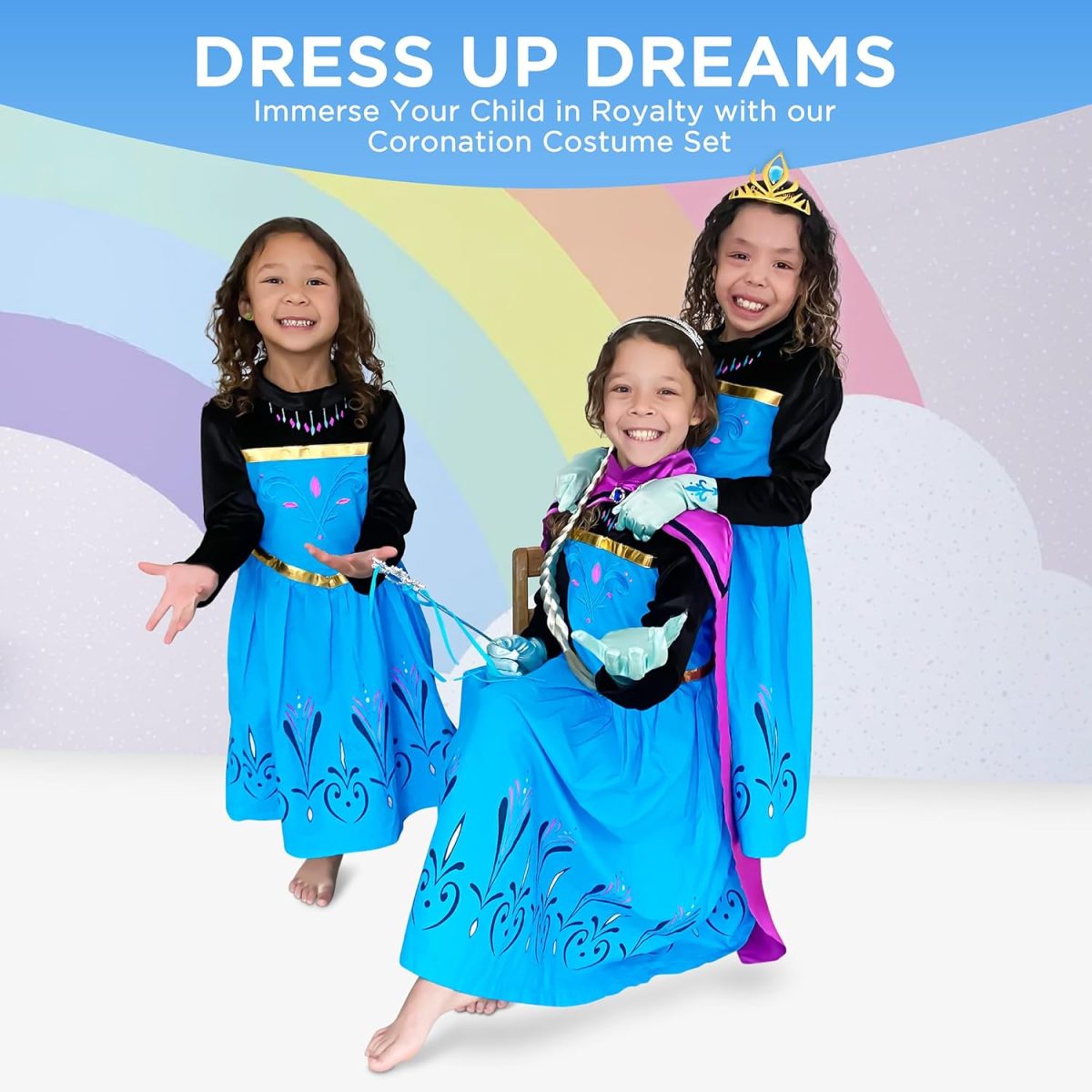 ⁦Cokos Box Girls Coronation Dress Costume Cape Gloves Tiara Crown Accessories Set⁩ - الصورة ⁦5⁩