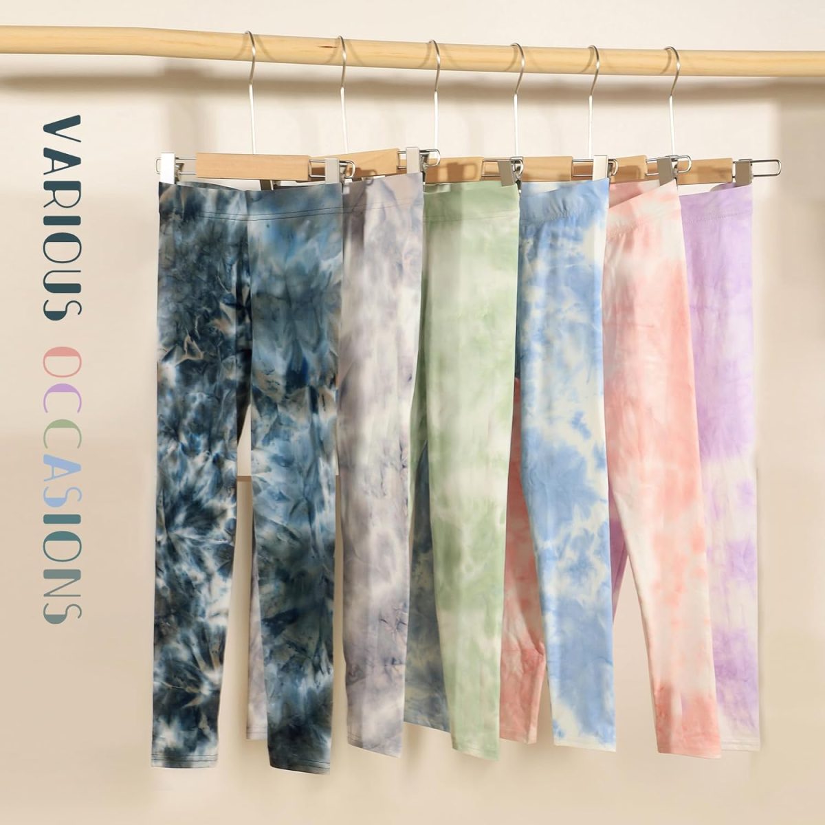 ⁦Chicduo 6 Pack Girls Printed Leggings Casual Yoga Pants for Girls Stretchy Tie-Dyed Leggings Girls Athletic Leggings⁩ - الصورة ⁦2⁩