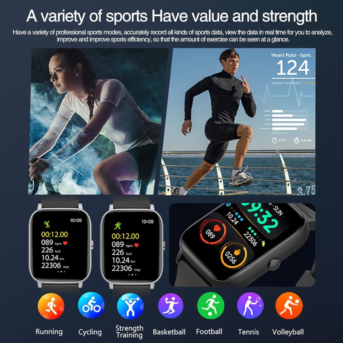 ⁦Smart Watch for Men Women, Step Counter Watch with Heart/Sleep Tracking,1.85" Full Touch Screen Smartwatch,Fitness Tracker with Blood Oxygen/Blood Pressure Detection,Compatible Android/iOS (Black)⁩ - الصورة ⁦4⁩