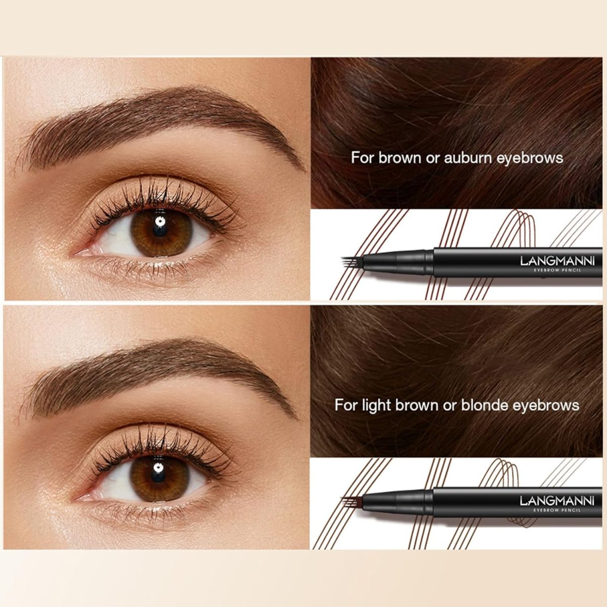 ⁦Excefore Brown Eyebrow Pen, 2 Pcs Brown Eyebrow Pencil With 4 Micro-Fork Tipm,Natural Stereoscopic Long-Lasting, Waterproof, Non-Fadin, Creates Natural Looking Brows Effortlessly, for All Brow Shapes⁩ - الصورة ⁦3⁩