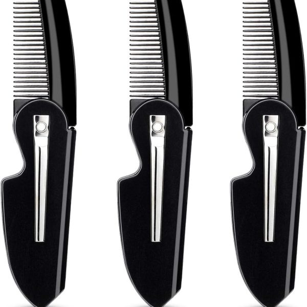 Azonee Folding Mustache Comb and Beard Comb, Small Pocket Comb for Men Everyday Grooming and Hair Care. Saw-cut and Hand Polished Styling Men's Folding Comb(3 Pieces)