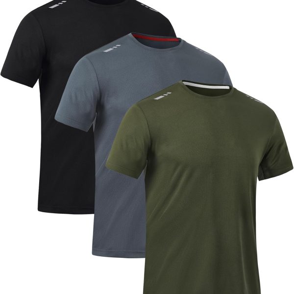 Zoofly Mens Tshirt 3 Pack Gym Workout T Shirts Quick Dry Sports T-Shirt Crew Neck Short Sleeve Athletic T Shirt