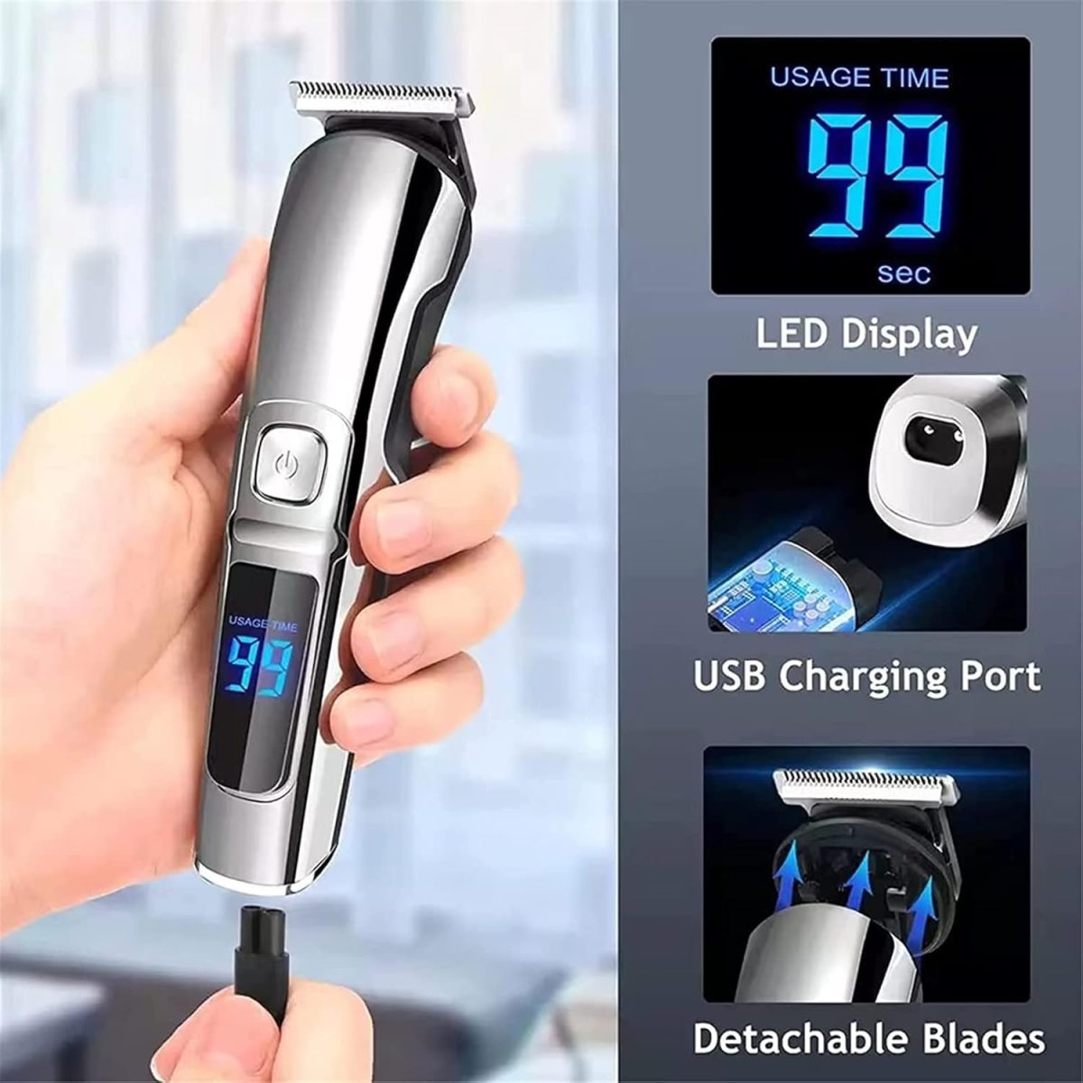 ⁦Eacam 6 in 1 Men Hair Clipper Set Beard Shaver Electric Body Hair Trimmer Nose Trimmer Haircut Kit Waterproof Fully Washable, body Hair Trimmer Body Grooming Kit for Man⁩ - الصورة ⁦4⁩
