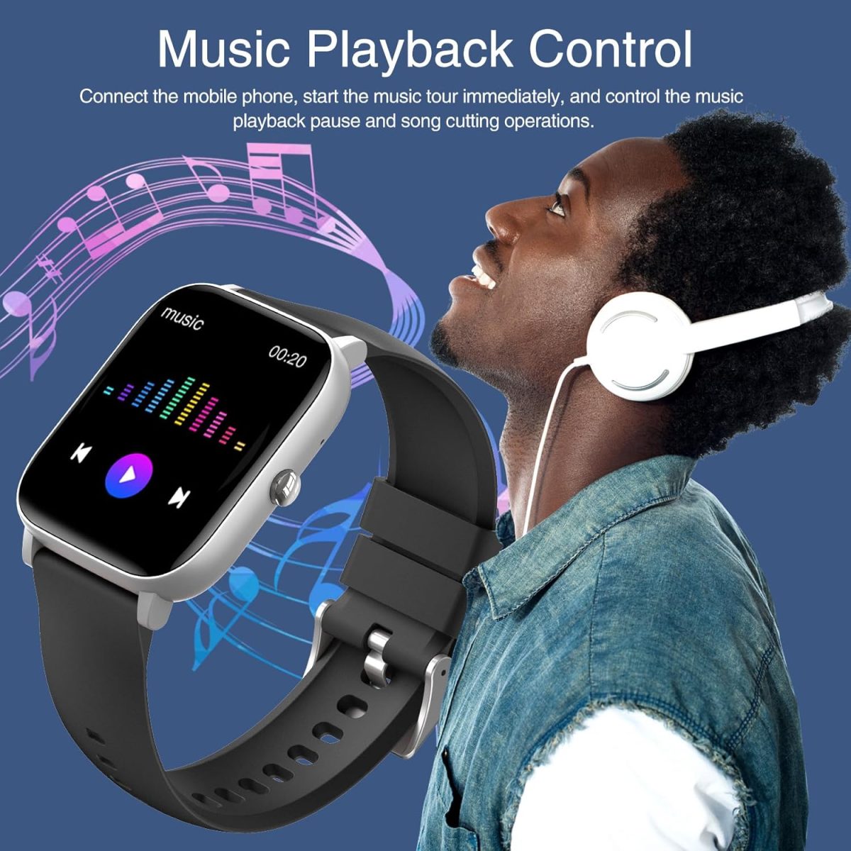 ⁦Smart Watch for Men Women, Step Counter Watch with Heart/Sleep Tracking,1.85" Full Touch Screen Smartwatch,Fitness Tracker with Blood Oxygen/Blood Pressure Detection,Compatible Android/iOS (Black)⁩ - الصورة ⁦8⁩