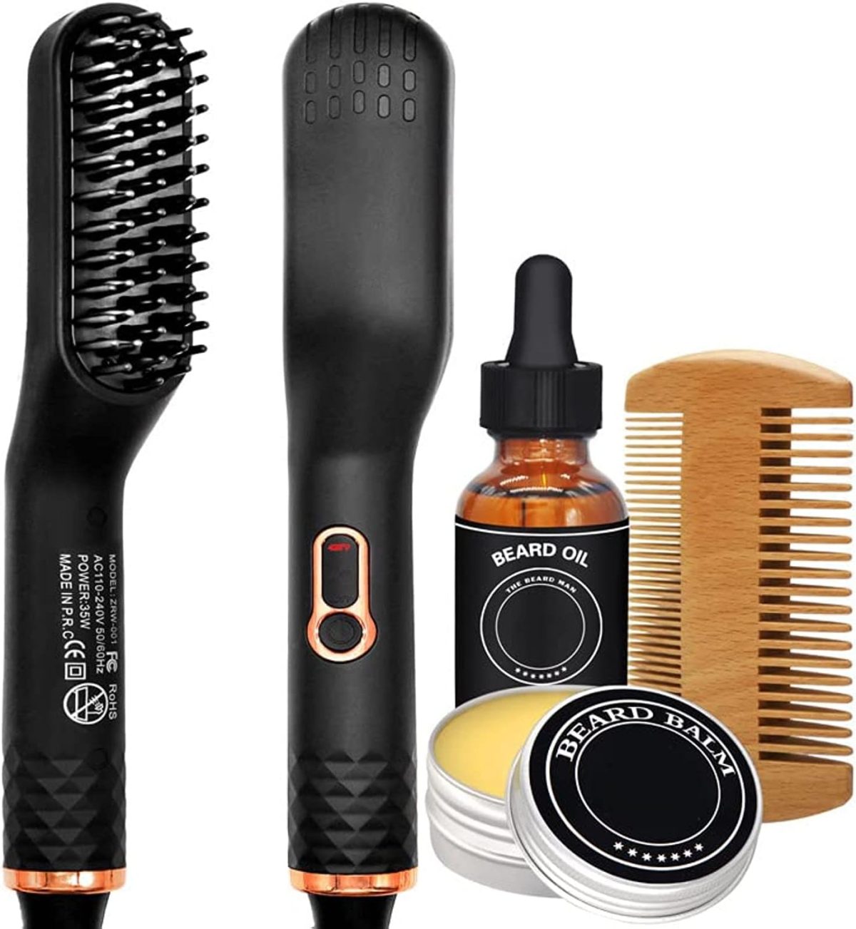 DMG Beard Straightener with Beard Cream, 5 in 1 Hair Straightener Brush Beard Straightening Comb with Beard Balm, 3 Adjustable Temperature, 360°Rotating Power Cord, Ceramic Electric Straightening Comb