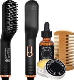 DMG Beard Straightener with Beard Cream, 5 in 1 Hair Straightener Brush Beard Straightening Comb with Beard Balm, 3 Adjustable Temperature, 360°Rotating Power Cord, Ceramic Electric Straightening Comb