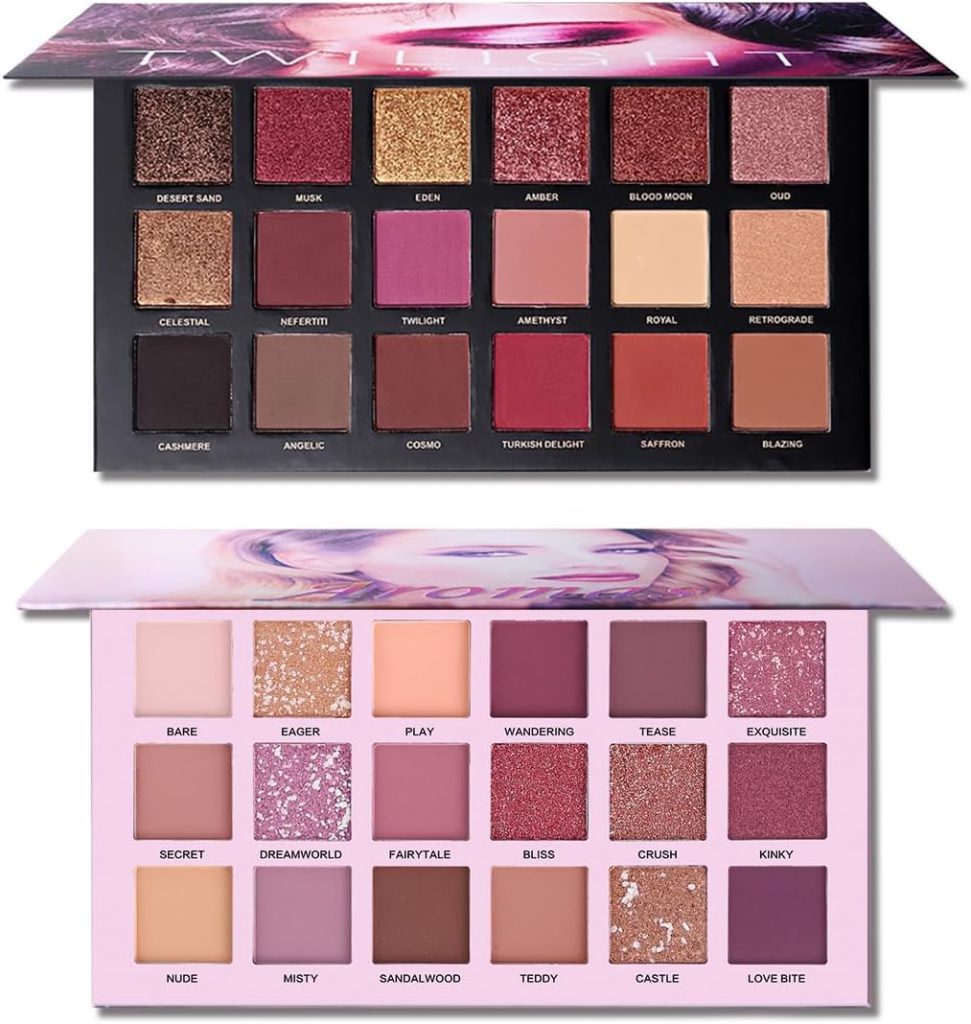 CHARMCODE 2Pcs Twilight Dusk + Aromas Nude Eyeshadow Palette Makeup Set, Matte Shimmer Glitter Pressed Pearl All Highly Pigmented Blending Powder, Natural Velvet Texture Eye Shadow Kit