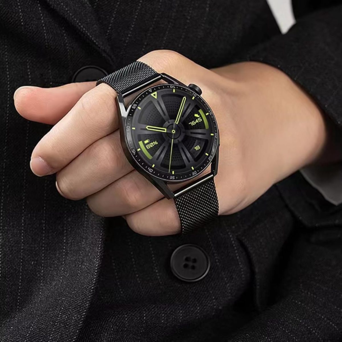⁦NESLIN Milanese Band Compatible with Huawei Watch GT5/GT5 Pro 2024/GT4 46mm/Watch 4/4 Pro 46mm/GT3/GT3 Pro/GT2 Pro/GT2 46mm/GT Runner Stap, 22mm Stainless Steel Replacement Strap⁩ - الصورة ⁦6⁩