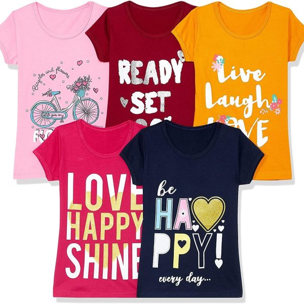 T2F Girl's Plain Regular fit T-Shirt (GLS-TSRT-17_Multicolor 1 2-3 Years)